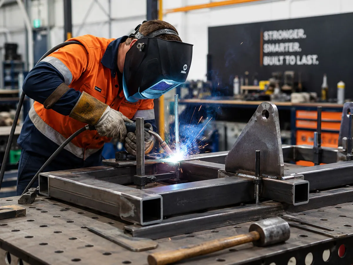 Welder carrying out automotive and industrial fabrication work