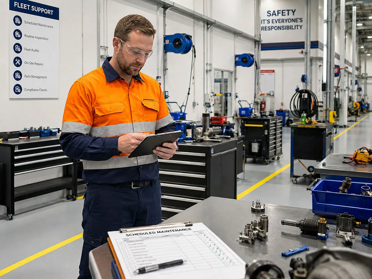 Technician carrying out fleet maintenance and inspection work